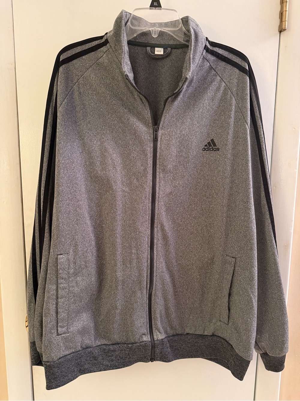 Adidas Gray Men’s Full-Zip Performance Jacket with Black Stripes
